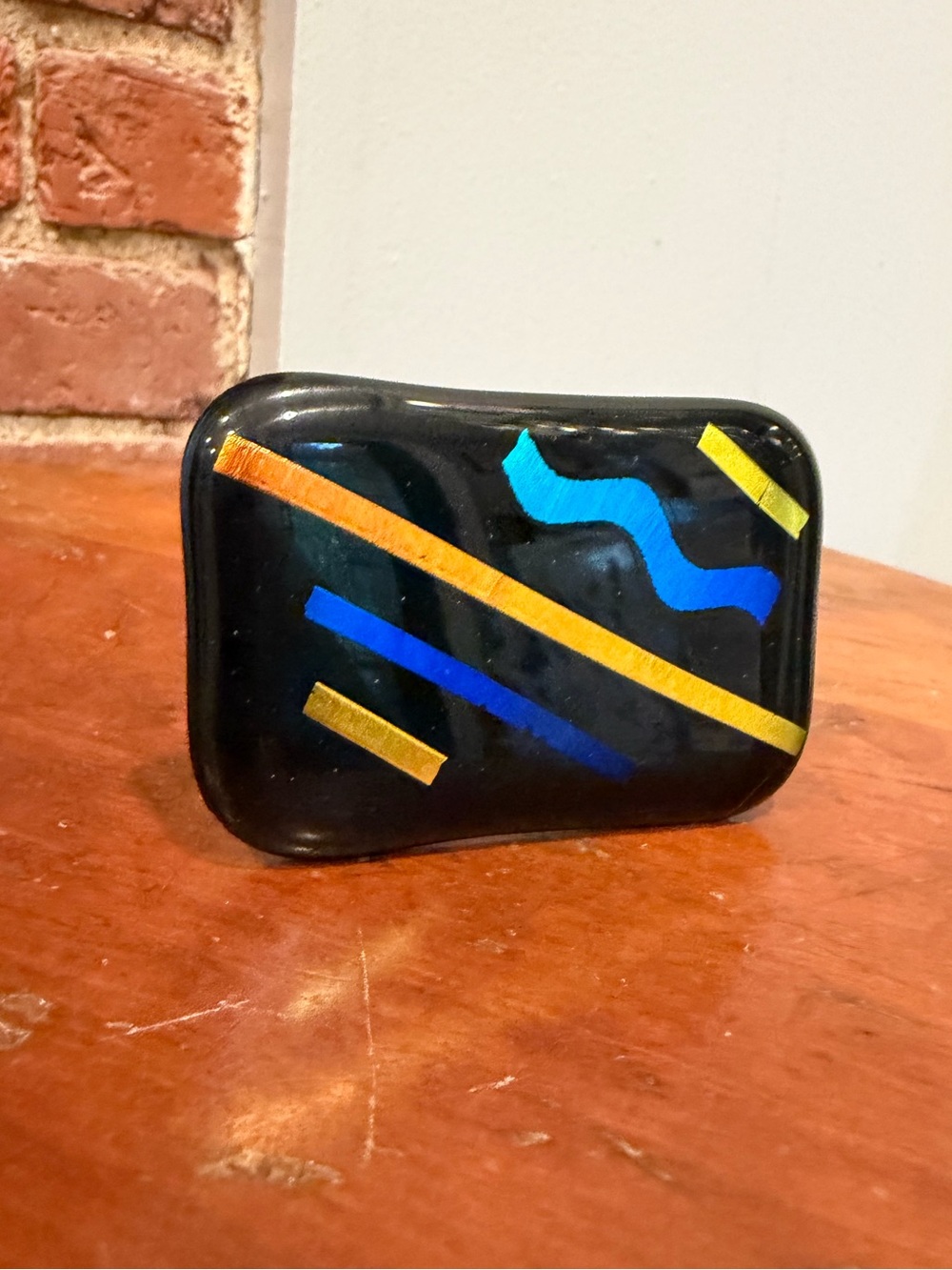 Vintage 80s Fused Art Glass Belt Buckle Retro Memphis Style Dichroic Geometric